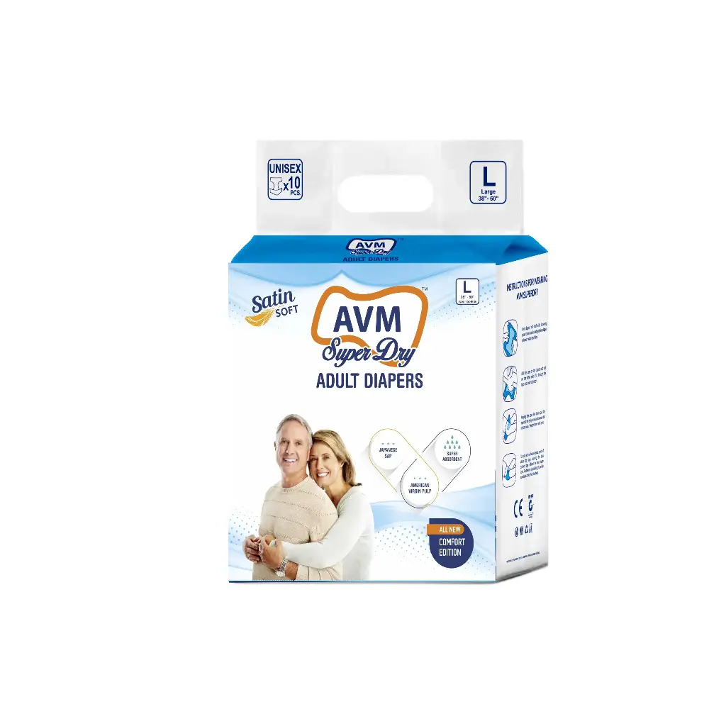 AVM Super Dry Comfort Adult Diaper M Size (Medium) | Unisex | PACK OF 1 (10 pcs) | High Absorption | Wetness indicator | Leak proof | Odour lock.