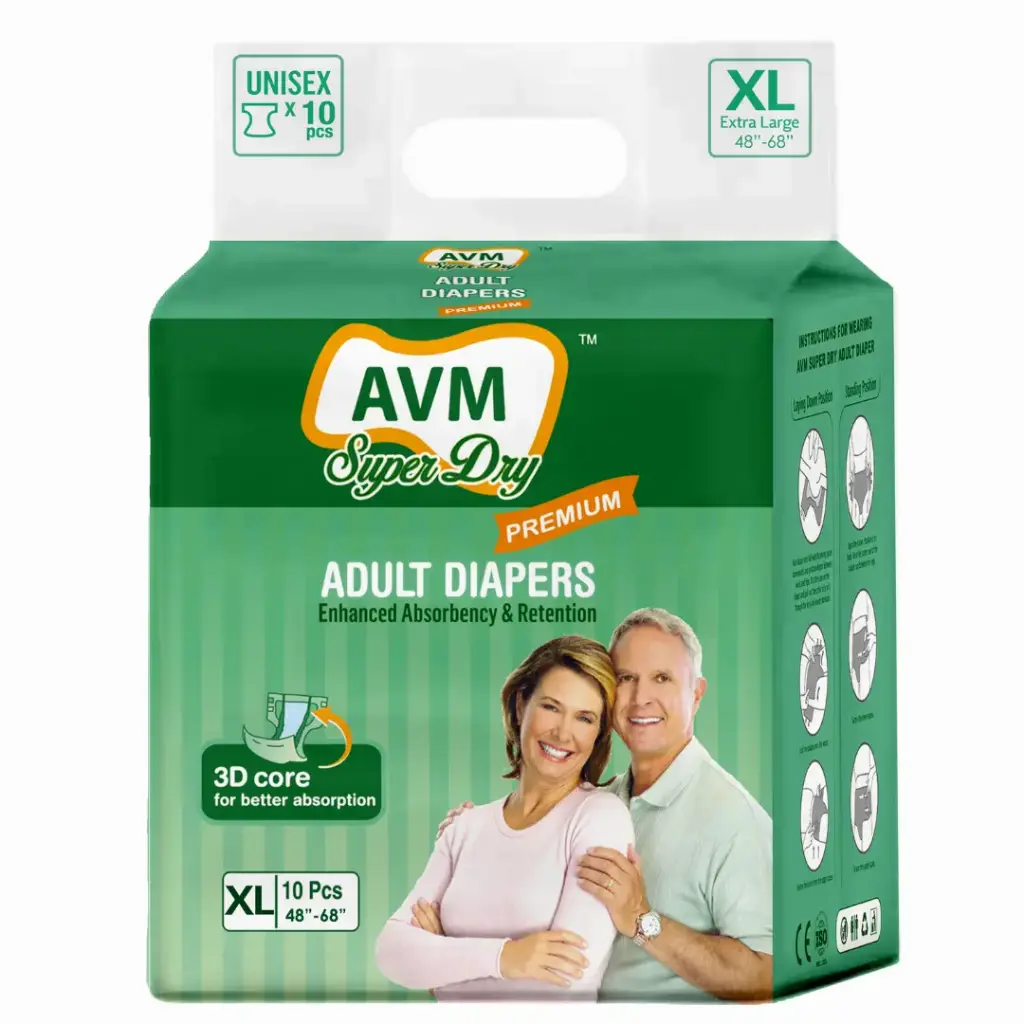 AVM Super Dry Premium Adult Diaper | Tape Style | High Absorption | Wetness indicator | Leak proof | Odour lock.