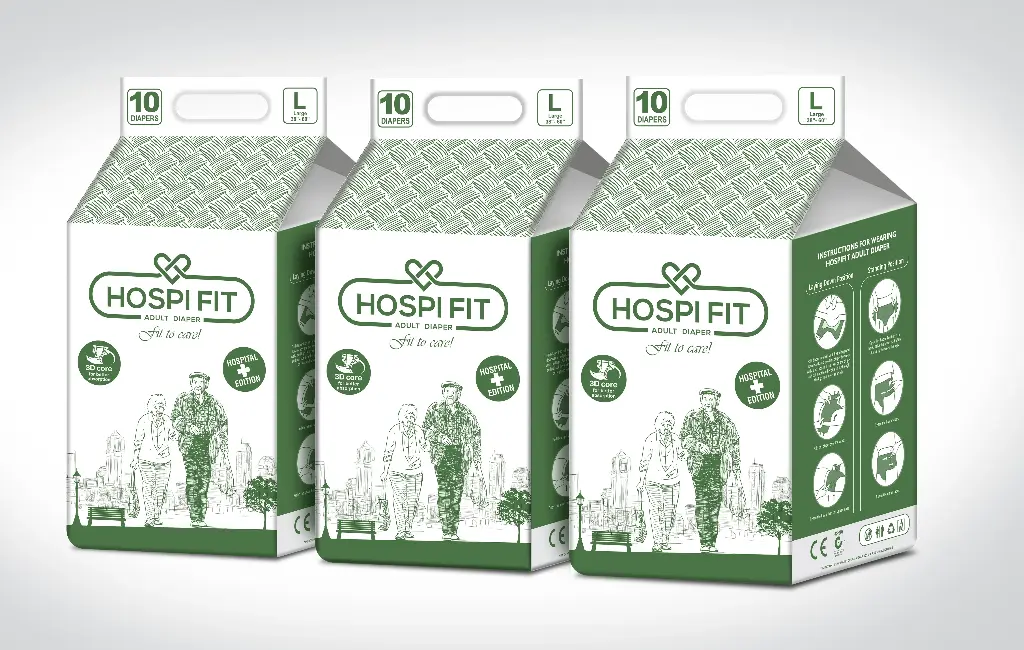 Hospifit Adult Diaper - Unisex Large size (38"-60") PACK OF 3 with High Absorption/Wetness indicator/Leak proof/Odour lock.