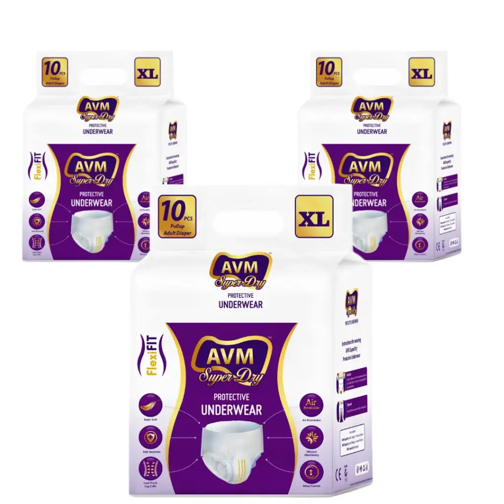 AVM Super Dry Protective Underwear Pull Up Adult Diaper XL size (Extra Large) | Unisex | Waist (36" - 62" | 91-157 cms) Pack of 3 | Wetness indicator | Odour lock