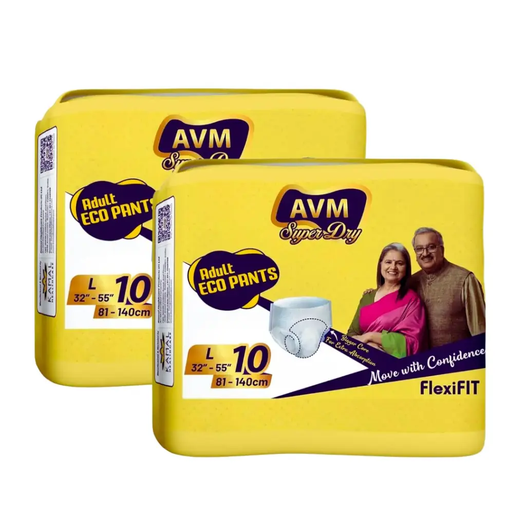 AVM Super Dry ECO Pants Adult Diapers L Size (Large) Waist (81-140 cm | 32"-55") | Protection | Leak Proof | Unisex - 2 Pack | 20 Pcs