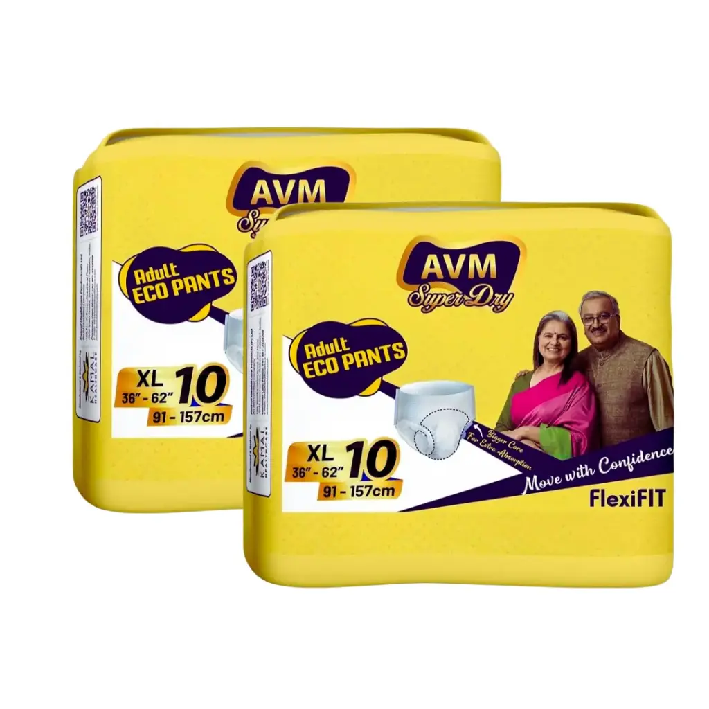 AVM Super Dry ECO Pants Adult Diaper XL (Extra Large) | Waist (81-140 cms | 32"-55") | Unisex | Leak Proof | Anti Bacterial - 2 Pack /20 Pcs