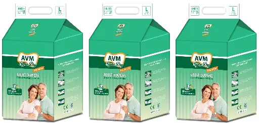 AVM Super Dry Premium Adult Diaper L size (Large) | Unisex | Waist (38"-60") PACK OF 3 (30 pcs) | High Absorption | Wetness indicator | Leak proof | Odour lock.