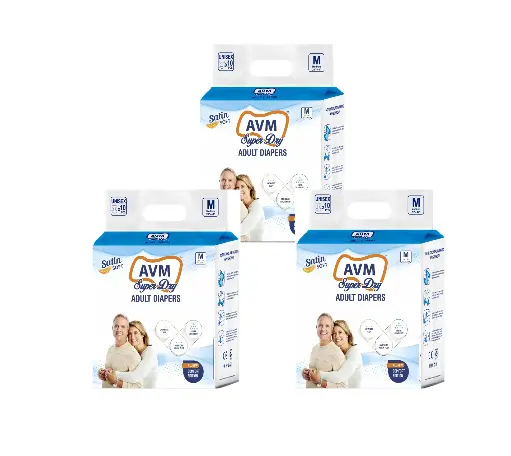 AVM Super Dry Comfort Adult Diaper M Size (Medium) | Unisex | Waist (28"-44" | 71-111 cms) PACK OF 3 (30 pcs) | High Absorption | Wetness indicator | Leak proof | Odour lock.