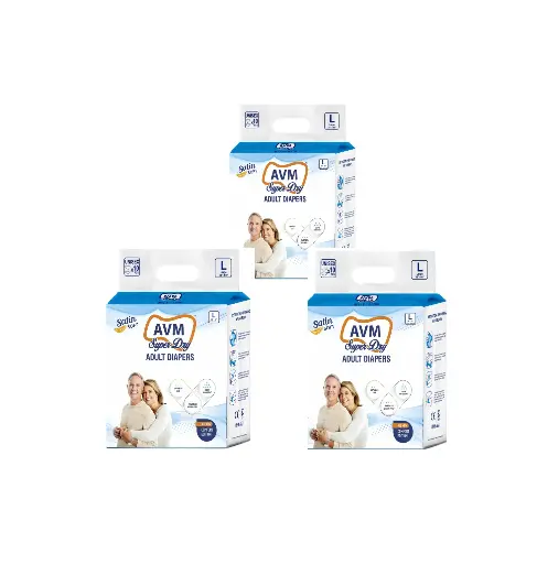 AVM Super Dry Comfort Adult Diaper L Size (Large) | Unisex | Waist (38"-60" | 96-152 cms) PACK OF 3 (30 pcs) | High Absorption | Wetness indicator | Leak proof | Odour lock.