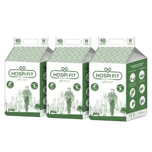 Hospifit Adult Diaper - Unisex Medium size (28"-44") PACK OF 3 with High Absorption/Wetness indicator/Leak proof/Odour lock.