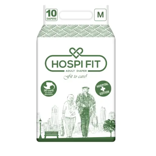 Hospifit Adult Diaper M Size (Medium) | Waist Size (28"-44") | PACK OF 1 (10 pcs)