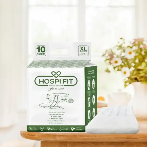 Hospifit Adult Diaper XL Size (Extra Large) | Waist Size (48"-68") | PACK OF 1 (10 pcs) | Unisex | High Absorption | Leak proof | Odour lock