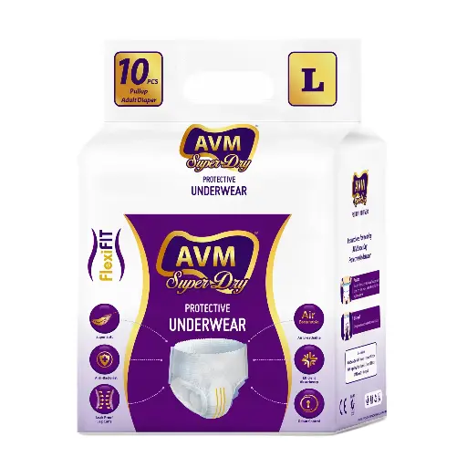AVM Super Dry Protective Underwear Pant Type Adult Diaper L size (Large) | Unisex | Waist (32" - 55" | 81-140 cms) Pack of 1 -(10 Pcs)