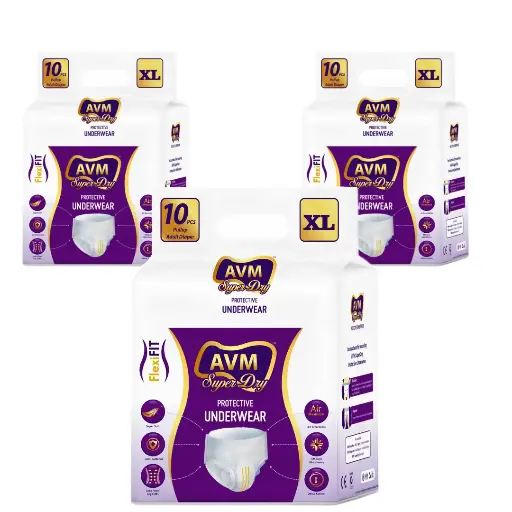 AVM Super Dry Protective Underwear Pull Up Adult Diaper XL size (Extra Large) | Unisex | Waist (36" - 62" | 91-157 cms) Pack of 3 | Wetness indicator | Odour lock