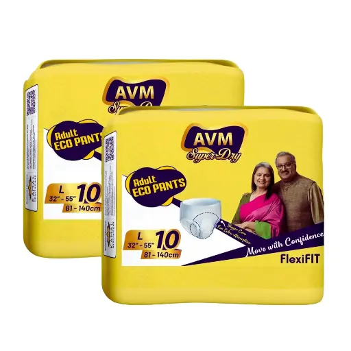 AVM Super Dry ECO Pants Adult Diapers L Size (Large) Waist (81-140 cm | 32"-55") | Protection | Leak Proof | Unisex - 2 Pack | 20 Pcs