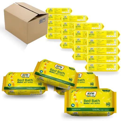AVM Super Dry Bed Bath Wet Wipes Extra Large (32 * 32 cm) 10 Pcs/Pack | Pack of 24P - 240Pieces Soft and Hygiene/Refreshing Sponge Bath/Skin-Friendly.